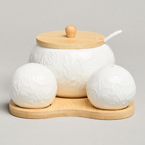 Набор для специй "Meadow" на деревянной подставке, 3 предмета, 15,5x15,5x10 см, 1 шт.