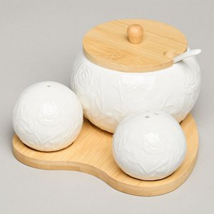 Набор для специй "Meadow" на деревянной подставке, 3 предмета, 15,5x15,5x10 см, 1 шт.