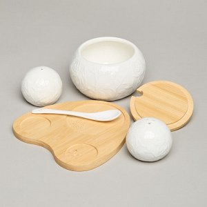 Набор для специй "Meadow" на деревянной подставке, 3 предмета, 15,5x15,5x10 см, 1 шт.