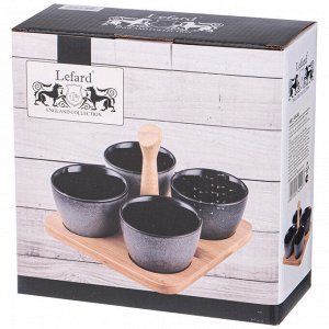 Набор соусников "Graphite" на деревянной подставке с ручкой, 4 шт, 175 мл (19x6.5 см) - Идеальный аксессуар для сервировки, 1 шт.