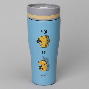 Термокружка AGNESS «Ёж» 360 мл — нержавеющая сталь 18/10, вакуумная с медной прослойкой, герметичная крышка с кнопкой-стоппером