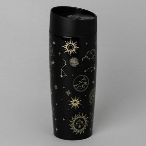 Термокружка Agness Supernova Black 360 мл — нерж. сталь 18/10, вакуум + медная изоляция, герметичная крышка со стоппер-кнопкой