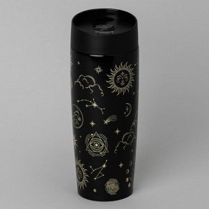 Термокружка Agness Supernova Black 360 мл — нерж. сталь 18/10, вакуум + медная изоляция, герметичная крышка со стоппер-кнопкой