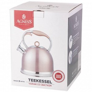 Чайник AGNESS 3 л со свистком и индукционным термодном, нержавеющая сталь, серый — Быстрый нагрев и долгое сохранение тепла, 1 шт.