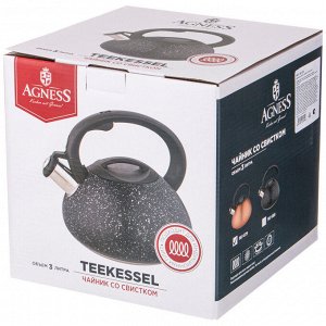 Чайник AGNESS Premium Steel 3 л со свистком и ненагревающейся ручкой для всех типов плит, 1 шт.