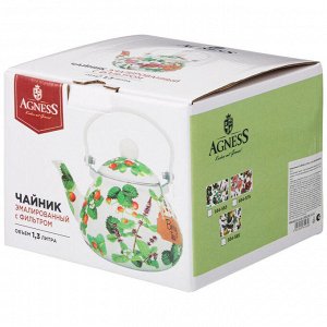 Эмалированный чайник AGNESS "Дикая роза" 1,3 л — стиль и надежность для вашей кухни, 1 шт.