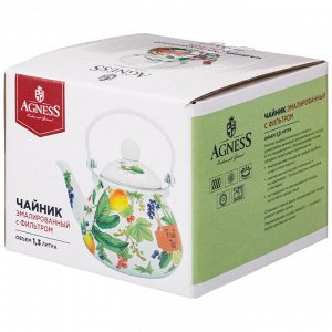 Эмалированный чайник AGNESS "Фруктовая корзина" 1,3 л — яркая долговечная классика для всех плит, 1 шт.
