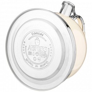 Чайник AGNESS Milk Premium 3L с индукционным капсульным дном и термоаккумуляцией, нержавеющая сталь, со свистком, 1 шт.