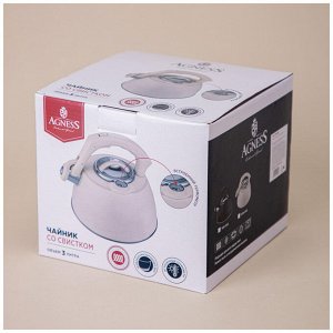 Чайник AGNESS Tudor Pro 2,8 л с термоаккумулирующим дном, встроенным термометром и индукцией, нержавеющая сталь, со свистком, 1 шт.