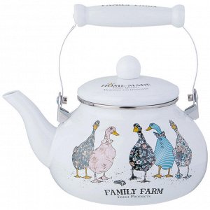Эмалированный чайник AGNESS Family Farm, 2,5 л — универсальный, прочный, гигиеничный, ручная деколь, подходит для всех плит, 1 шт.