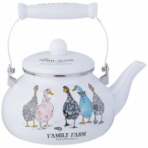 Эмалированный чайник AGNESS Family Farm, 2,5 л — универсальный, прочный, гигиеничный, ручная деколь, подходит для всех плит, 1 шт.