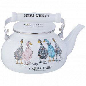 Эмалированный чайник AGNESS Family Farm, 2,5 л — универсальный, прочный, гигиеничный, ручная деколь, подходит для всех плит, 1 шт.