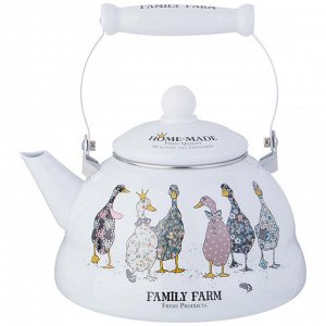 Эмалированный чайник AGNESS Family Farm, 3 л — универсальный, гигиеничный, подходит для всех плит, ручная деколь, 1 шт.