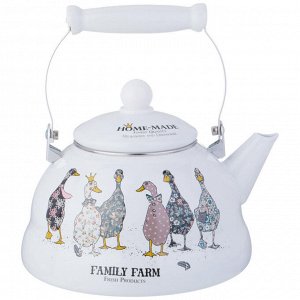 Эмалированный чайник AGNESS Family Farm, 3 л — универсальный, гигиеничный, подходит для всех плит, ручная деколь, 1 шт.