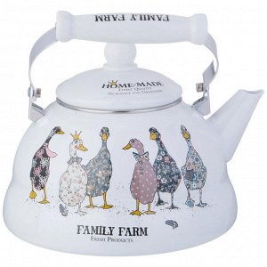 Эмалированный чайник AGNESS Family Farm, 3 л — универсальный, гигиеничный, подходит для всех плит, ручная деколь, 1 шт.