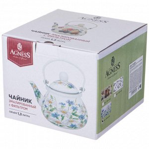 Эмалированный чайник AGNESS Sentiment 1,3 л — универсальный для всех плит, ручная деколь, яркий дизайн, 1 шт.