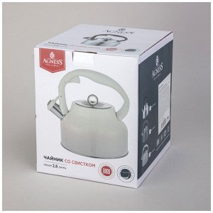 Чайник AGNESS Premium Induction 2,8 л с термоаккумулирующим дном и автоматическим свистком, нержавеющая сталь, 1 шт.
