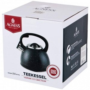 Чайник AGNESS Premium Steel 2,5 л со свистком и индукционным дном, нержавеющая сталь, эргономичная ручка, 1 шт.