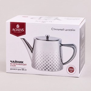 Чайник из нержавеющей стали LuxeGloss, 1350 мл, с утолщённым корпусом и эргономичной ручкой, 1 шт.