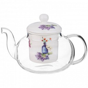 Заварочный чайник Crystal Porcelain 650 мл — стеклянный чайник с фарфоровым ситом, подарочная упаковка, 1 шт.