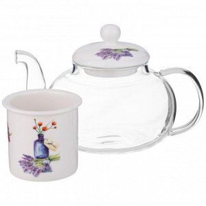 Заварочный чайник Crystal Porcelain 650 мл — стеклянный чайник с фарфоровым ситом, подарочная упаковка, 1 шт.