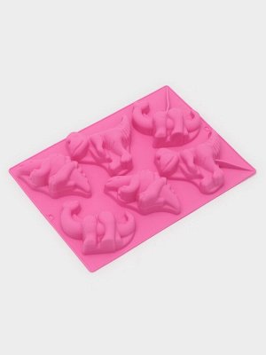 Форма для выпечки Доляна «Животные.Динозавры», силикон, 29x21 см, 6 ячеек (10.4x7.2 см), розовая