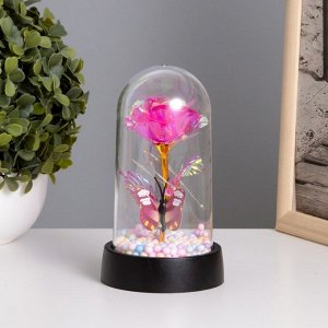Фигурка световая в колбе RISALUX «Цветок с бабочкой», LED-ночник, 3xAG10, красный, 8.5x8.5x15.5 см