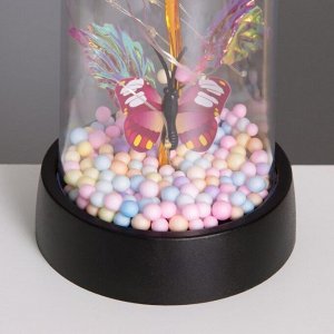 Фигурка световая в колбе RISALUX «Цветок с бабочкой», LED-ночник, 3xAG10, красный, 8.5x8.5x15.5 см