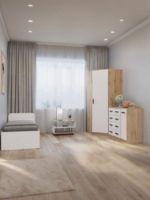 Комод напольный «Клик Мебель» №5, 600x450x1250 мм, цвет дуб вотан/белый