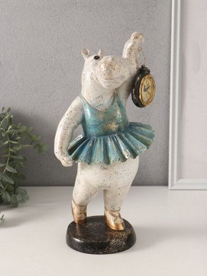Фигурка-часы настольные полистоун «Бегемот-балерина», 13.5x15x32.5 см