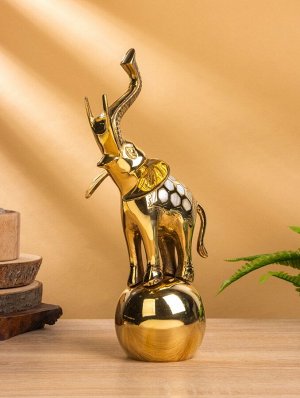 Сувенир «Слон на шаре», 13x15x33 см, латунь с перламутром