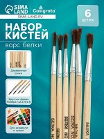 Набор кистей белка Calligrata круглые 6 штук (№1,2,3,4,5,6) с деревянными ручками в блистере