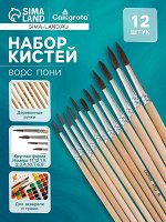 Набор кистей пони 12 штук: № 1, 2, 3, 4, 5, 6, 7, 8, 9, 10, 11, 12, круглые
