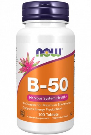 Комплекс витаминов группы B 100 таблеток — NOW Foods — B-50 для энергии, нервной системы и метаболизма