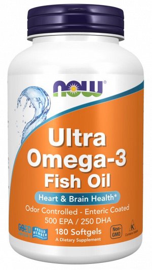 Ультра Омега-3 180 капсул — NOW Foods — поддержка сердца и мозга с высокой концентрацией EPA и DHA