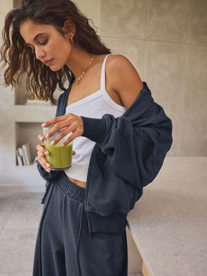Куртка-бомбер цвета Washed Blue из 100% хлопка для отдыха