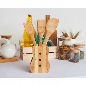 Набор кухонных принадлежностей «Бамбук», 4 предмета, на подставке