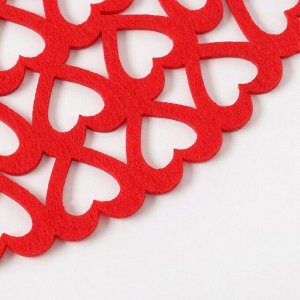 Салфетка декоративная "Сердечки" цвет красный,d 30 см, 100% п/э, фетр