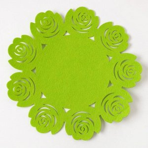 Салфетка декоративная Доляна"Цветы" цвет зеленый,d 30 см, 100% п/э, фетр
