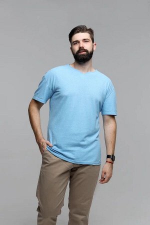 Uzor Wear Мужская голубая футболка из конопли V вырез