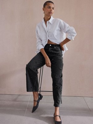 Черные джинсы Barrel Denim с ручной отделкой, 100% хлопок