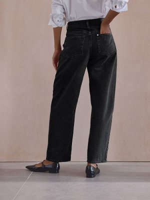 Черные джинсы Barrel Denim с ручной отделкой, 100% хлопок