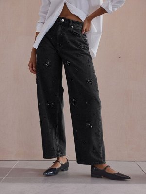 Черные джинсы Barrel Denim с ручной отделкой, 100% хлопок