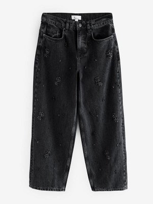 Черные джинсы Barrel Denim с ручной отделкой, 100% хлопок