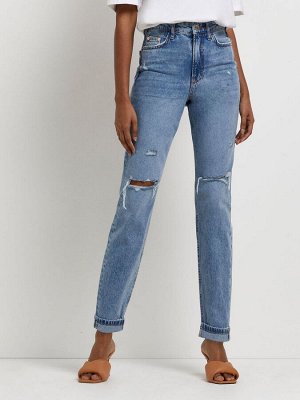 Джинсы River Island Blue Mom с высокой талией и рваными краями