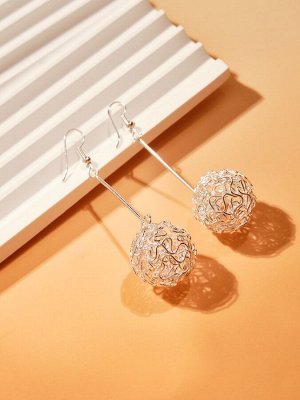 Серьги висячие «Шарик» переплетение, цвет светлое серебро, 6,5 см