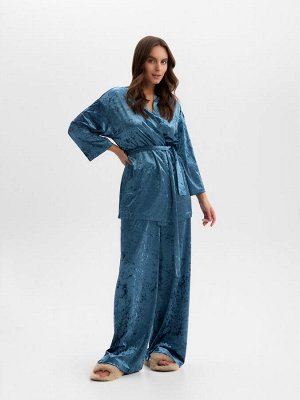 Пижама женская (жакет, брюки) KAFTAN Velvet, синяя