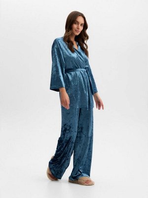 Пижама женская (жакет, брюки) KAFTAN Velvet, синяя
