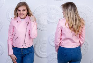 Куртка Женская 11001 "Кожанка-Молния наискосок" Розовая