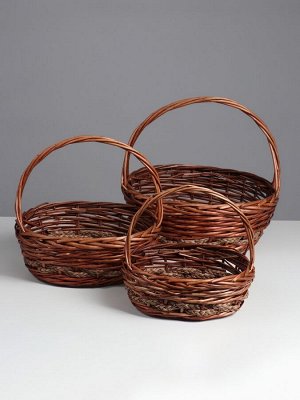 Набор корзин плетёных, овальные 3 шт. L: 36x29 см, Н 13 см, Н с ручкой 37 см.M: 30x24/ 11H/ 30THS: 25x19/ 9H
